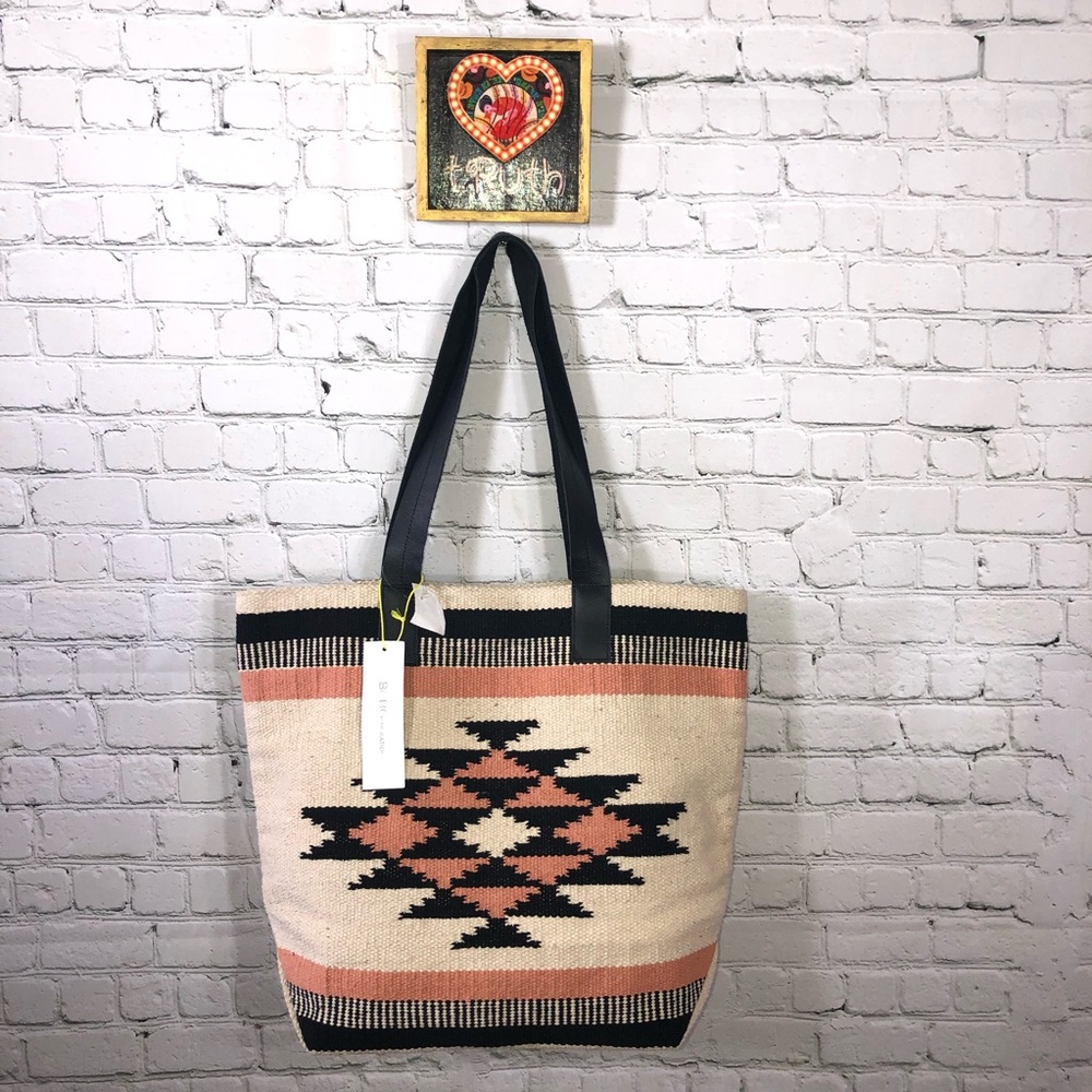 BCBGeneration Cream, Black & Coral Southwestern Tote